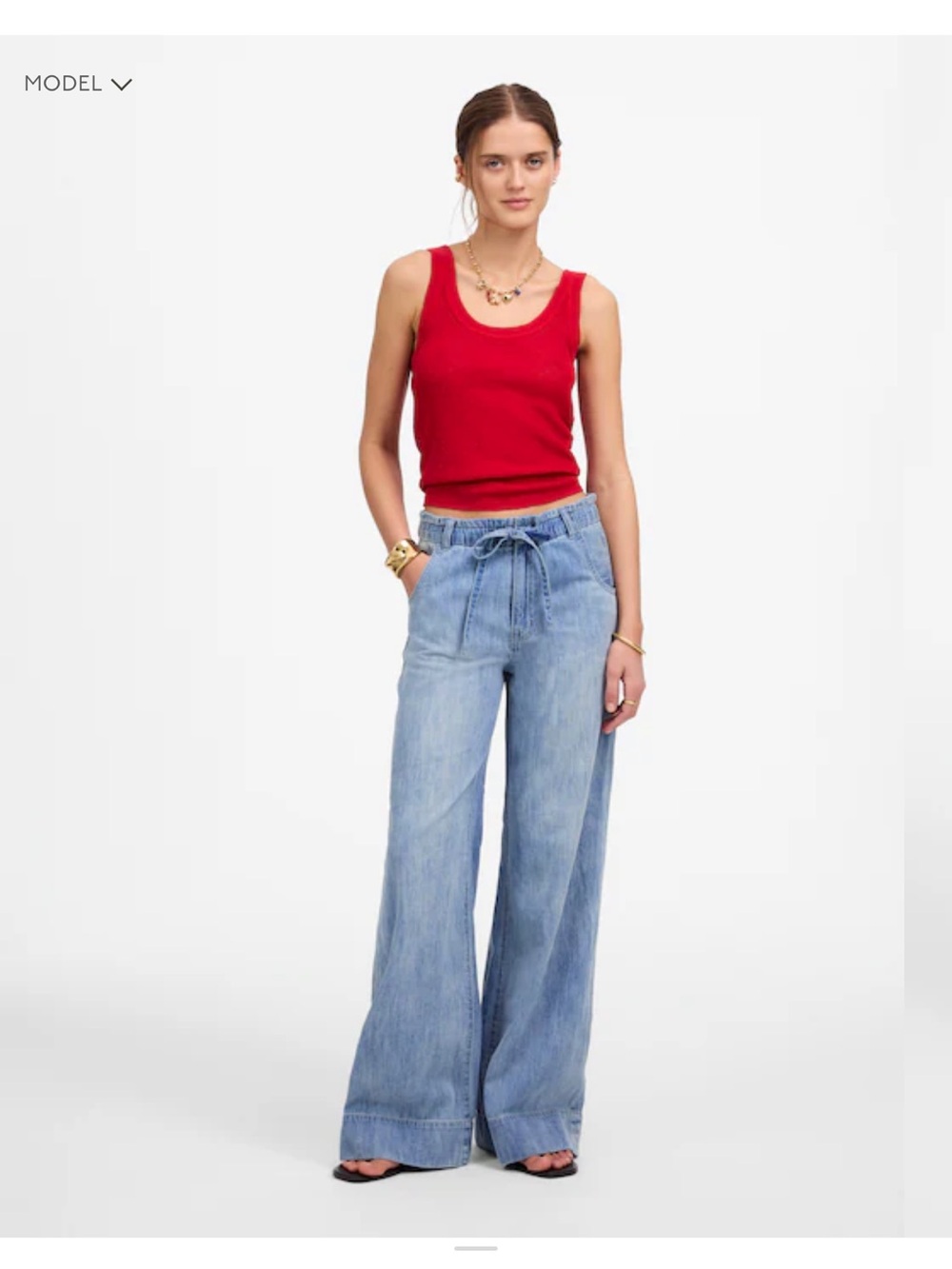 Madewell Light Blue Wide-Leg Jeans with Drawstring Waist